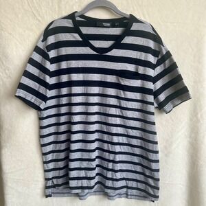 Murano Liquid Luxury‎ Men's Striped V-Neck Pocket T-Shirt Gray Black XL
